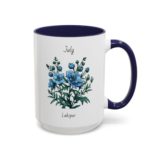 July Coffee Mug Flower Coffee Mug, July Birth Month Flower - Lakspur, Birthday Gift Flower