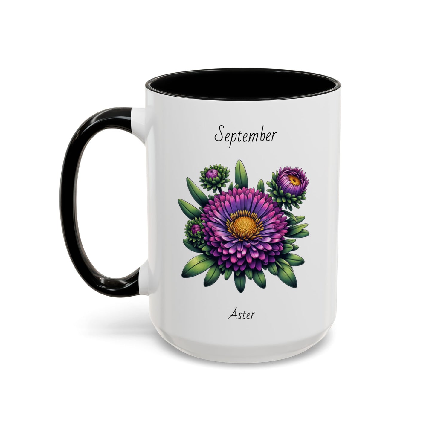 September Coffee Mug Flower Accent Coffee Mug, September Birth Flower - Aster, Birthday Gift Flower Mug