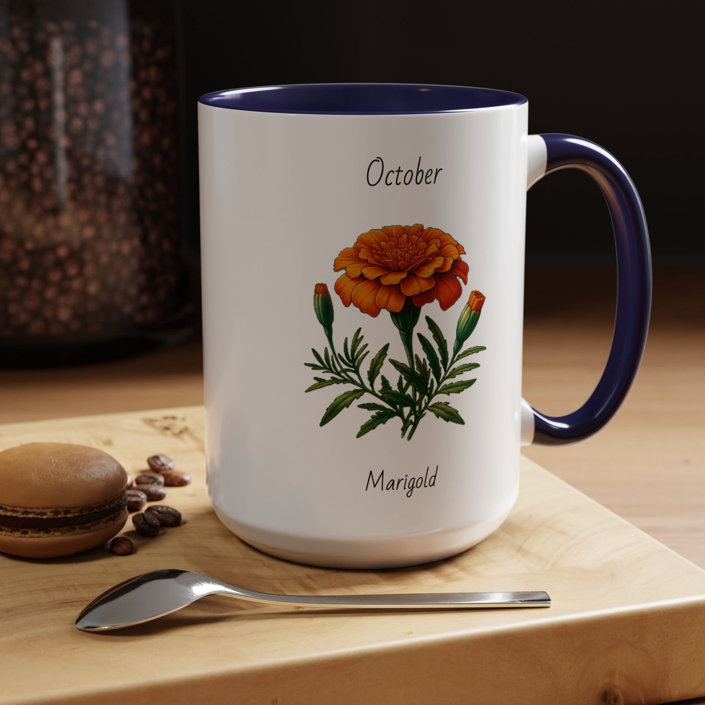 October Coffee Mug Flower Accent Coffee Mug, October Birth Month Flower - Marigold, Birthday Gift Flower, Birthday Mug