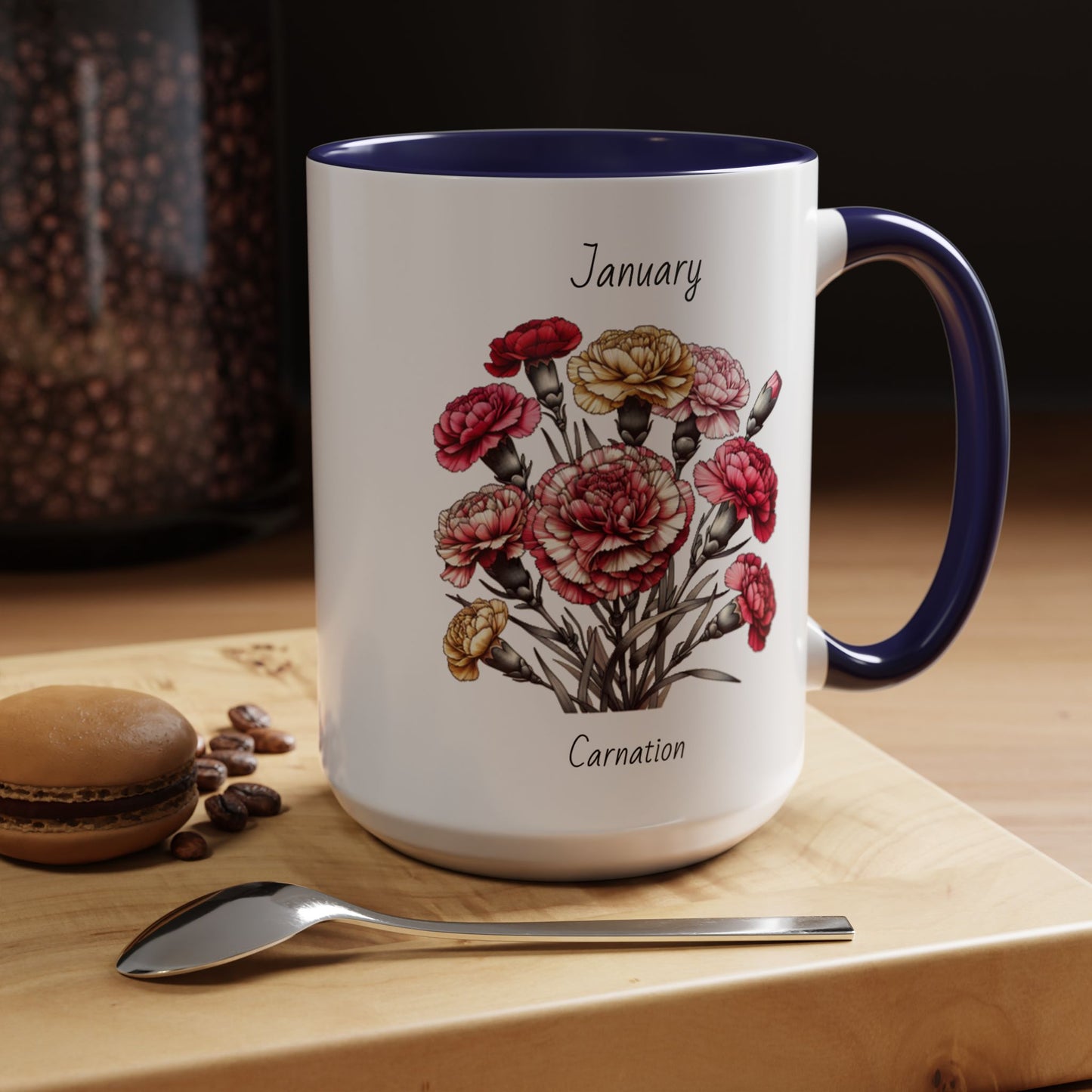 Coffee Mug Flower Coffee Mug, January Birth Month Flower - Carnation, Birthday Gift Flower, Girlfriend Gift, Coffee Lover Gift