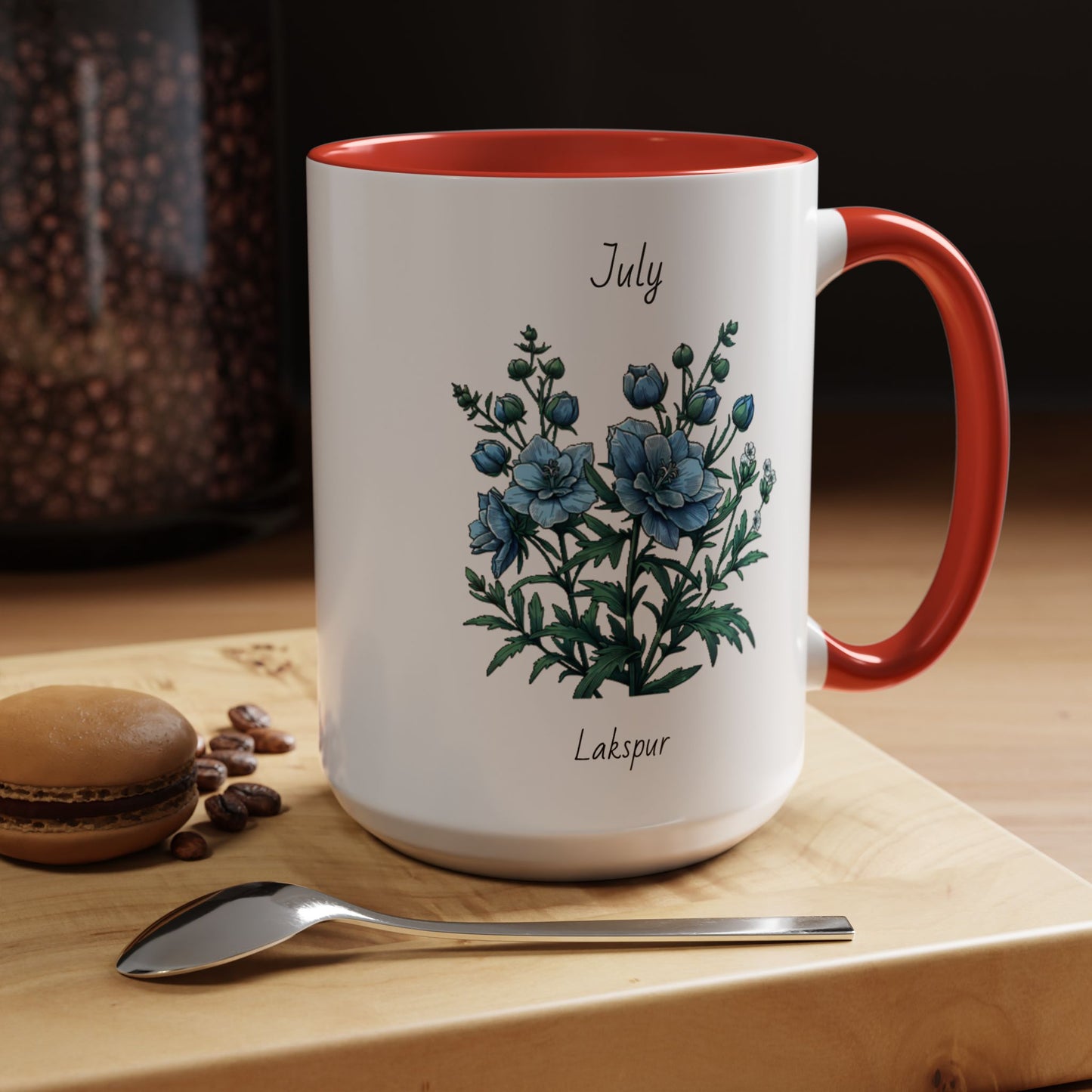July Coffee Mug Flower Coffee Mug, July Birth Month Flower - Lakspur, Birthday Gift Flower
