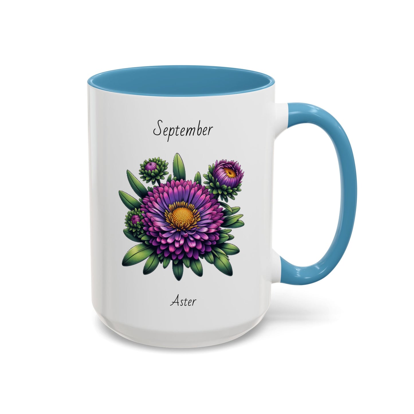 September Coffee Mug Flower Accent Coffee Mug, September Birth Flower - Aster, Birthday Gift Flower Mug