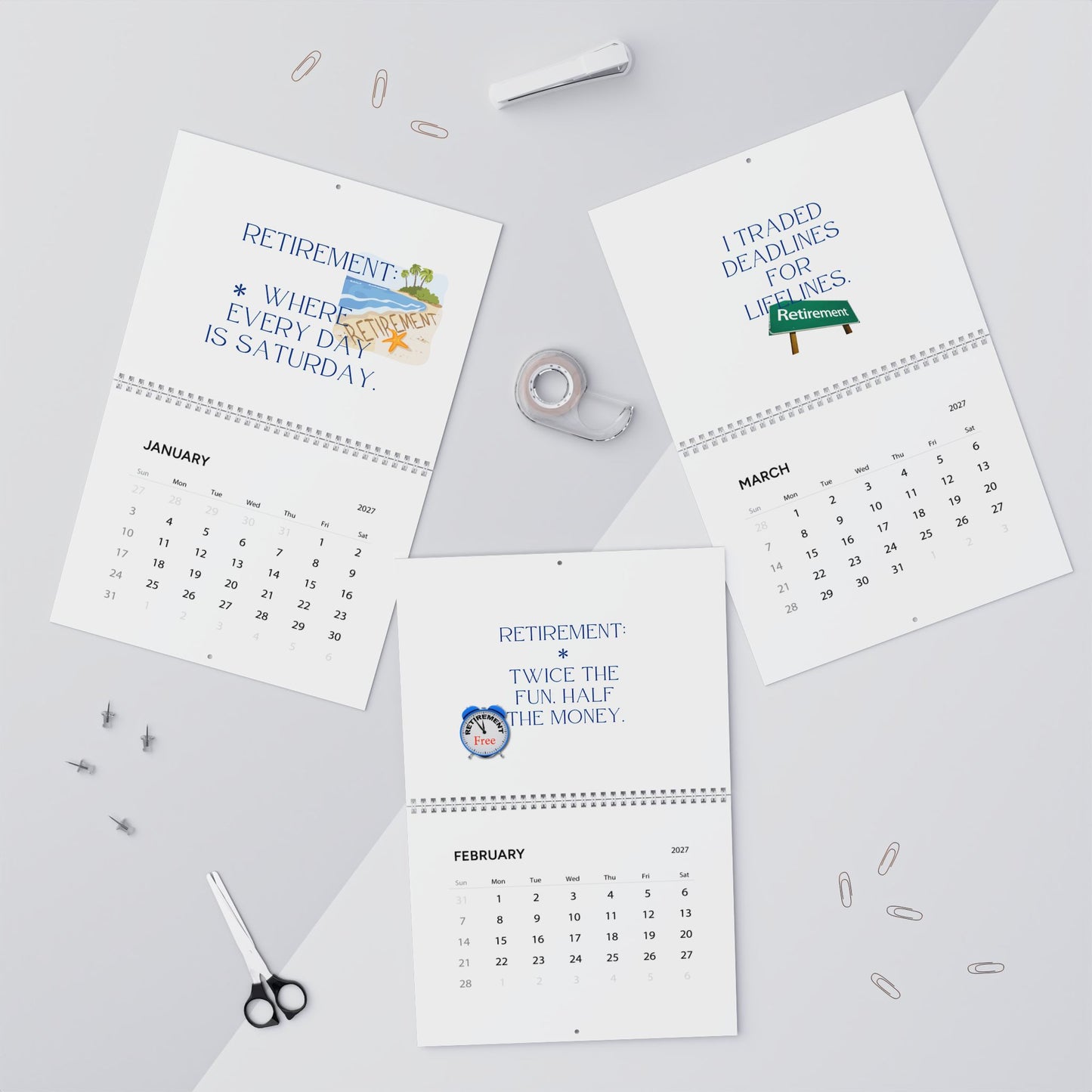 2027 Wall Calendar, Retirement Wall Calendar 2027, Monthly Planner, Retirement Gift For Him, Retirement Party Gift