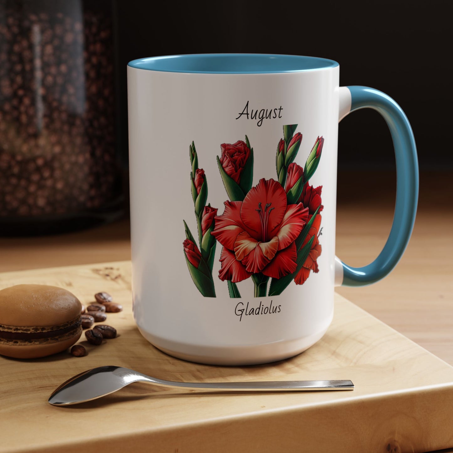 August Coffee Mug Flower Accent Coffee Mug (15oz), August Birth Month Flower - Gladiolus, Birthday Gift Flower