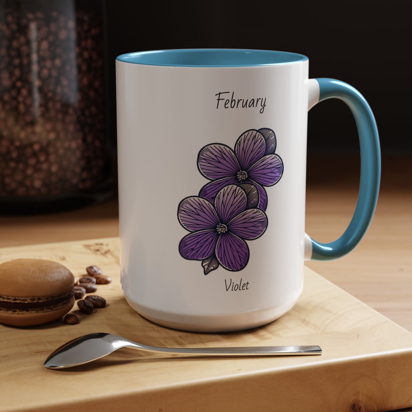Coffee Mug Flower Coffee Mug, February Birth Month Flower - Violet, Birthday Gift Flower, Girlfriend Gift, Coffee Lover Gift