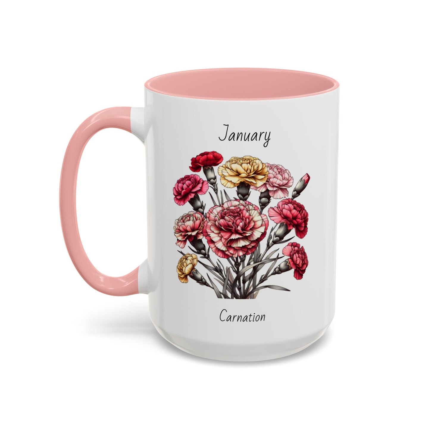 Coffee Mug Flower Coffee Mug, January Birth Month Flower - Carnation, Birthday Gift Flower, Girlfriend Gift, Coffee Lover Gift