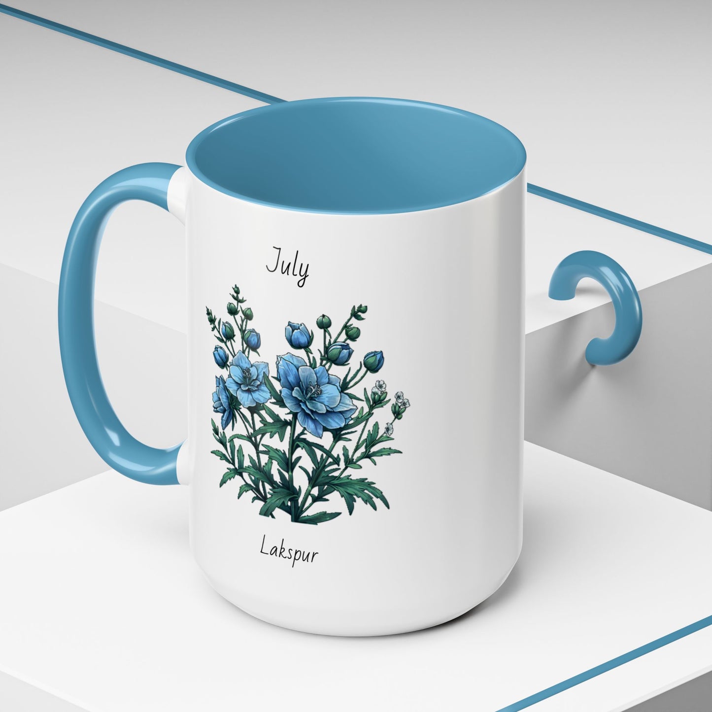 July Coffee Mug Flower Coffee Mug, July Birth Month Flower - Lakspur, Birthday Gift Flower