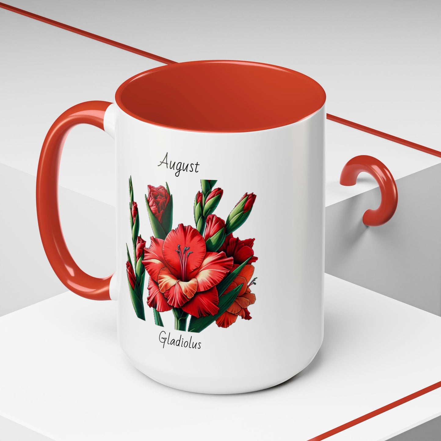 August Coffee Mug Flower Accent Coffee Mug (15oz), August Birth Month Flower - Gladiolus, Birthday Gift Flower