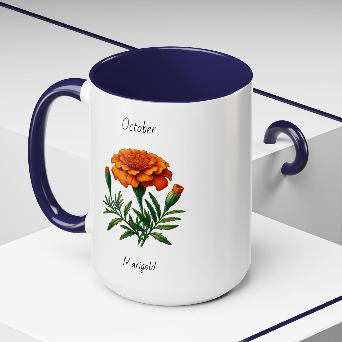 October Coffee Mug Flower Accent Coffee Mug, October Birth Month Flower - Marigold, Birthday Gift Flower, Birthday Mug