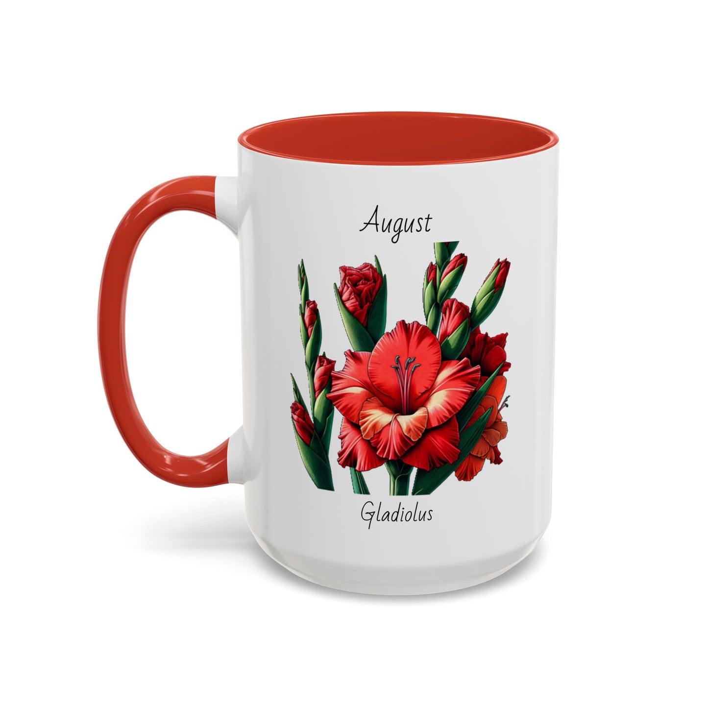 August Coffee Mug Flower Accent Coffee Mug (15oz), August Birth Month Flower - Gladiolus, Birthday Gift Flower