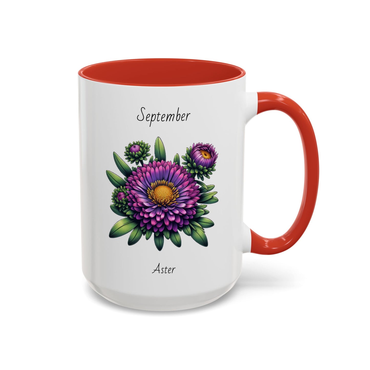 September Coffee Mug Flower Accent Coffee Mug, September Birth Flower - Aster, Birthday Gift Flower Mug