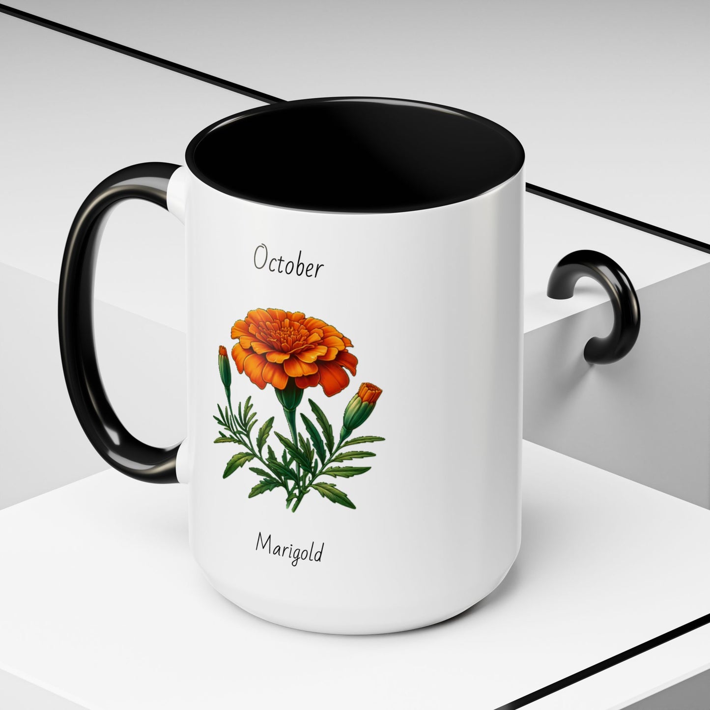October Coffee Mug Flower Accent Coffee Mug, October Birth Month Flower - Marigold, Birthday Gift Flower, Birthday Mug