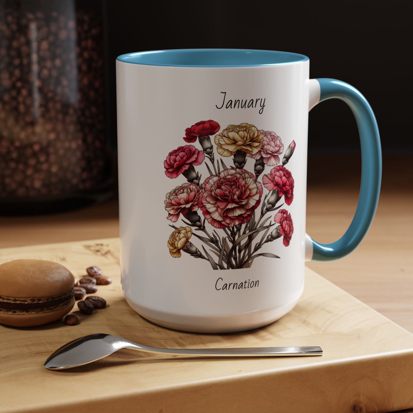Coffee Mug Flower Coffee Mug, January Birth Month Flower - Carnation, Birthday Gift Flower, Girlfriend Gift, Coffee Lover Gift