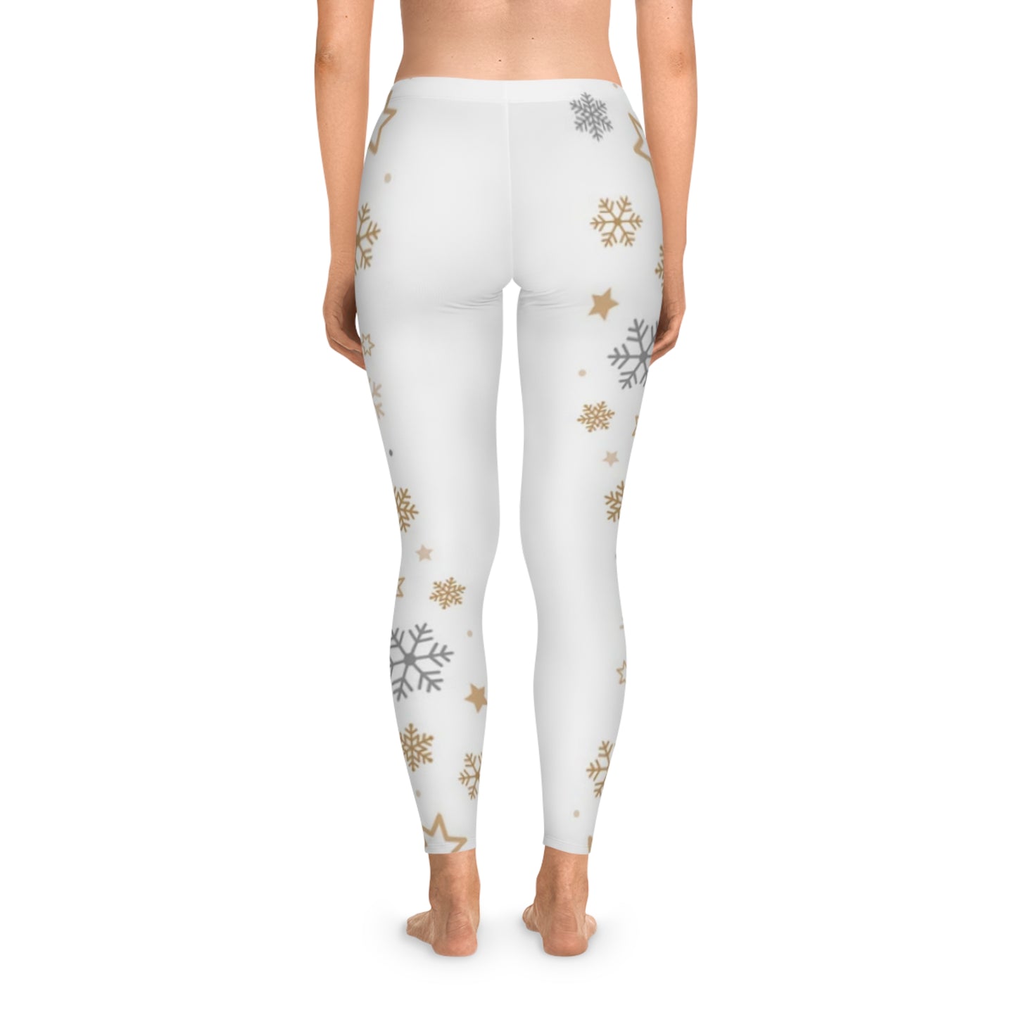 Holiday Stretchy Leggings, White Leggings with Snowflakes and Stars, Womens Leggings, Holiday Leggings, Festive Leggings