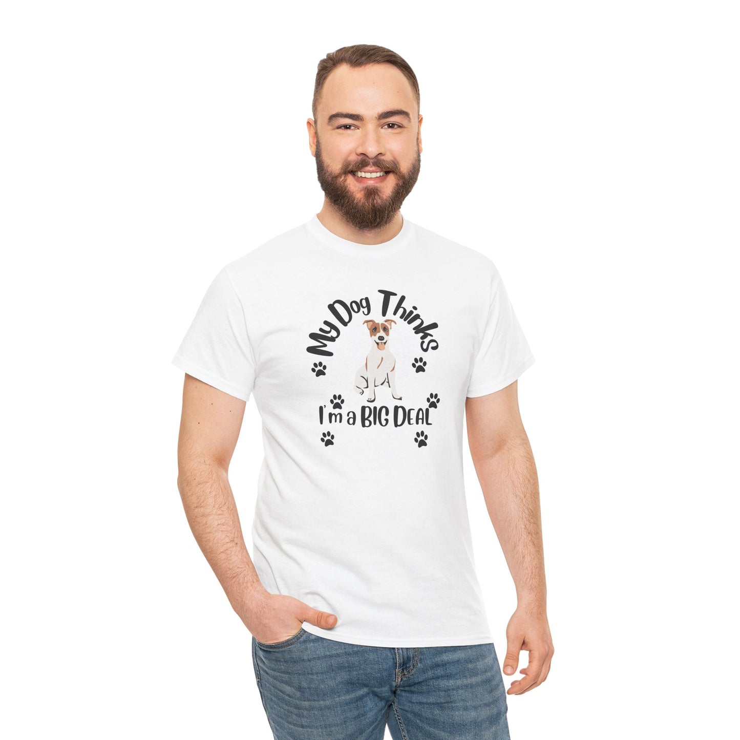 Jack Russel Dog T Shirt, White Cotton T Shirt for Her, My Dog Thinks Puppy Cotton T Shirt, Unisex Tee S-5XL sizes, Jack Russell Dog Lovers T Shirt, Gift for Dad,