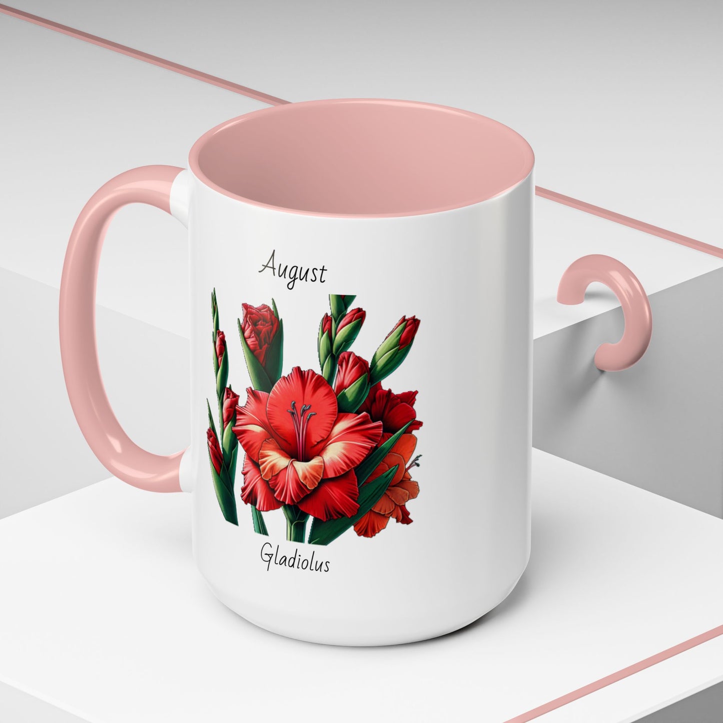 August Coffee Mug Flower Accent Coffee Mug (15oz), August Birth Month Flower - Gladiolus, Birthday Gift Flower