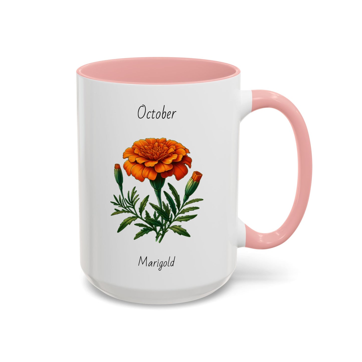 October Coffee Mug Flower Accent Coffee Mug, October Birth Month Flower - Marigold, Birthday Gift Flower, Birthday Mug