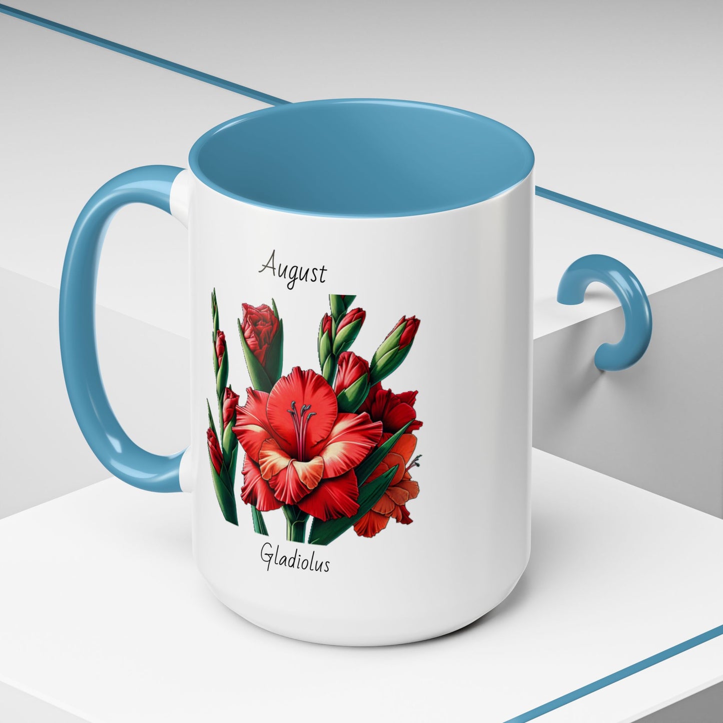 August Coffee Mug Flower Accent Coffee Mug (15oz), August Birth Month Flower - Gladiolus, Birthday Gift Flower