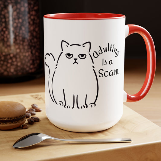Grumpy Cat Mom Mug, Cat Mom Gift, Cat Mom Coffee Mug, Adulting is a Scam Cat Lover Gift