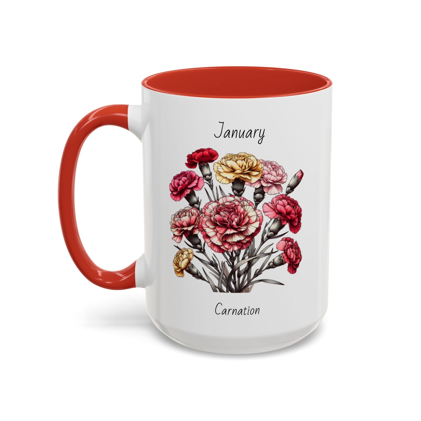 Coffee Mug Flower Coffee Mug, January Birth Month Flower - Carnation, Birthday Gift Flower, Girlfriend Gift, Coffee Lover Gift