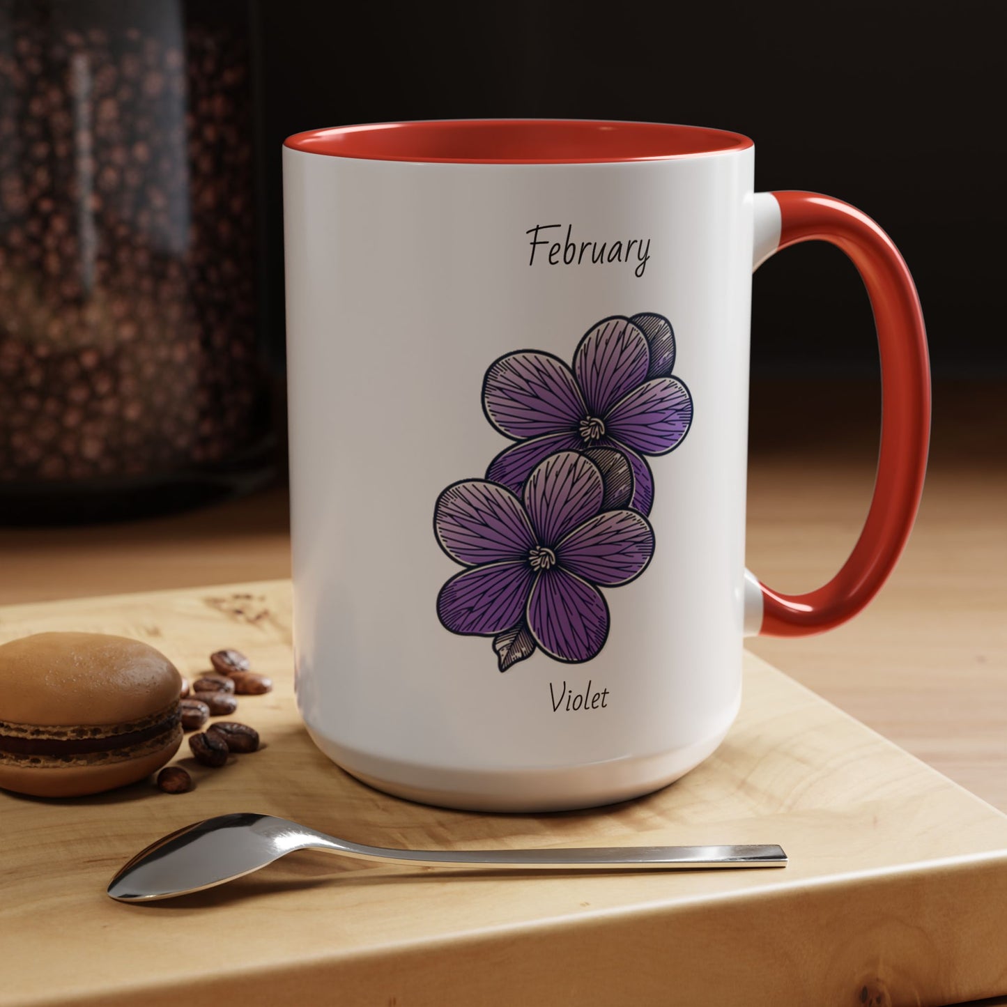 Coffee Mug Flower Coffee Mug, February Birth Month Flower - Violet, Birthday Gift Flower, Girlfriend Gift, Coffee Lover Gift