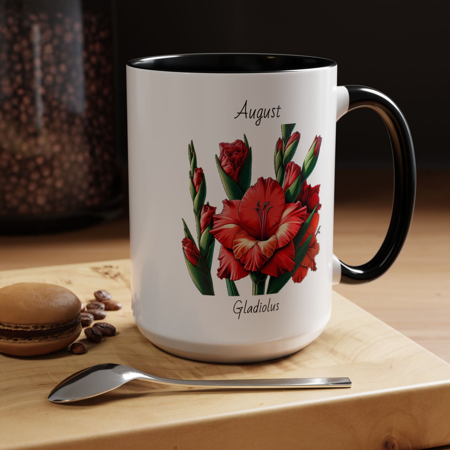 August Coffee Mug Flower Accent Coffee Mug (15oz), August Birth Month Flower - Gladiolus, Birthday Gift Flower