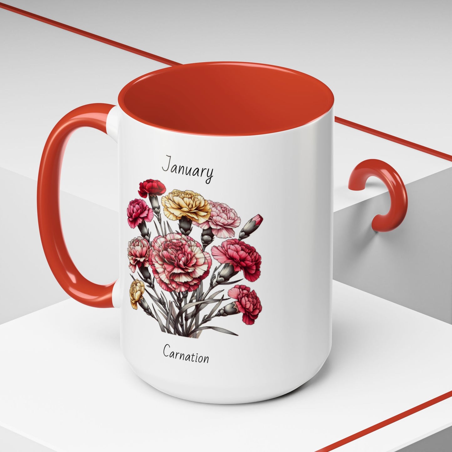 Coffee Mug Flower Coffee Mug, January Birth Month Flower - Carnation, Birthday Gift Flower, Girlfriend Gift, Coffee Lover Gift