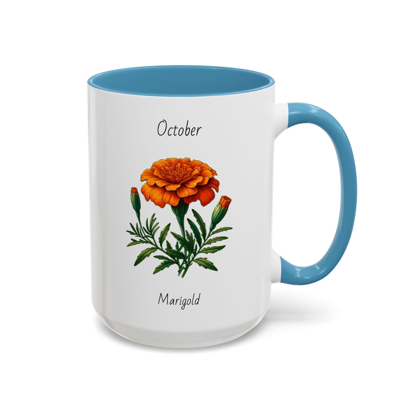 October Coffee Mug Flower Accent Coffee Mug, October Birth Month Flower - Marigold, Birthday Gift Flower, Birthday Mug