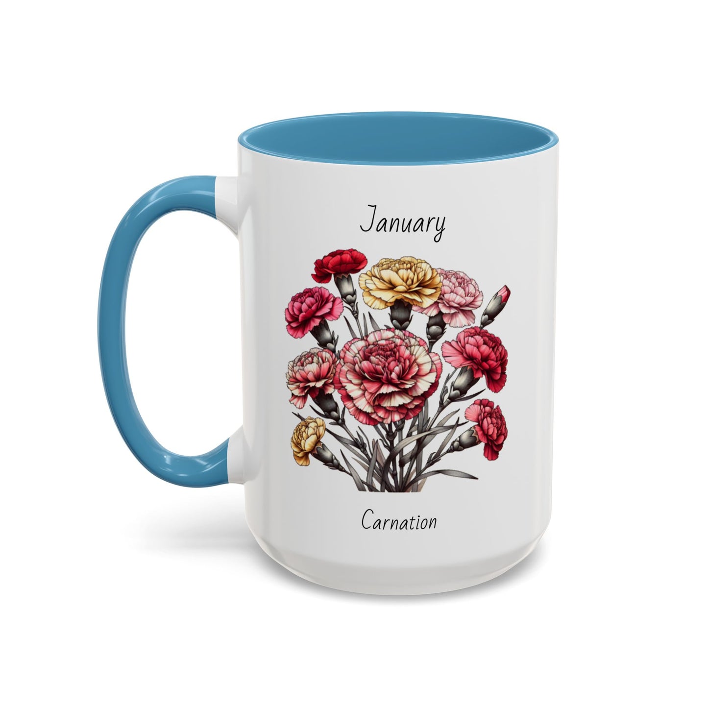Coffee Mug Flower Coffee Mug, January Birth Month Flower - Carnation, Birthday Gift Flower, Girlfriend Gift, Coffee Lover Gift