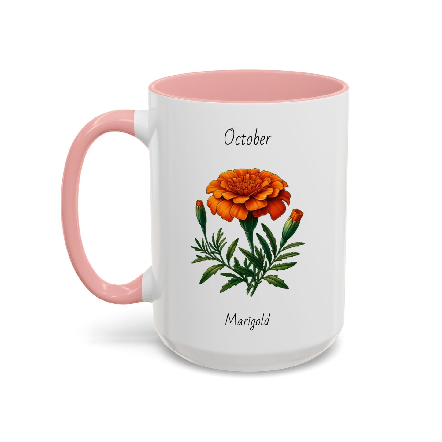 October Coffee Mug Flower Accent Coffee Mug, October Birth Month Flower - Marigold, Birthday Gift Flower, Birthday Mug