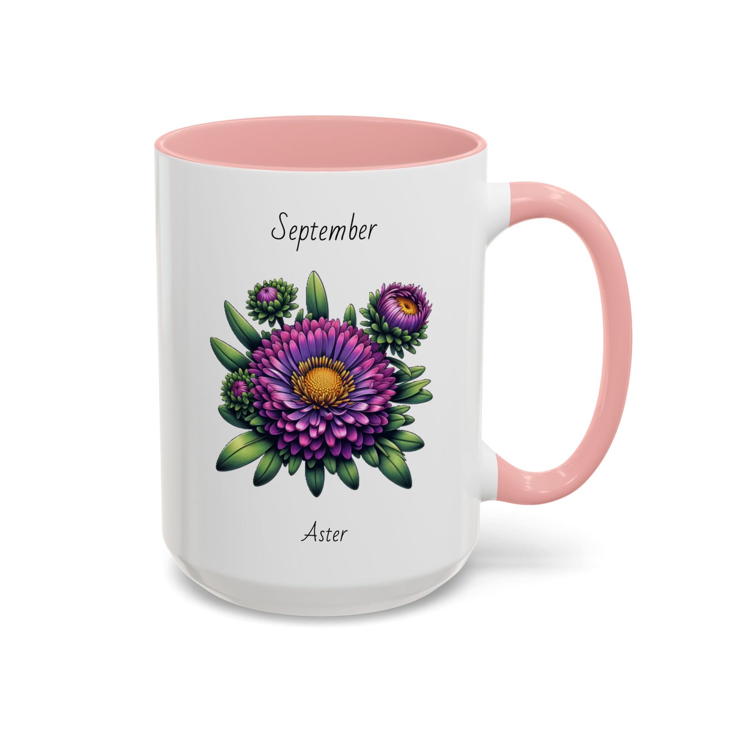 September Coffee Mug Flower Accent Coffee Mug, September Birth Flower - Aster, Birthday Gift Flower Mug