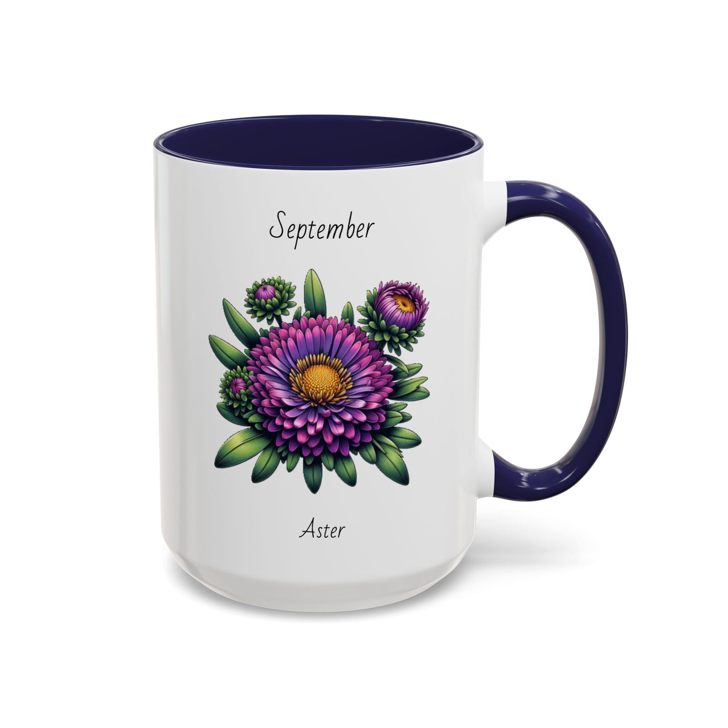September Coffee Mug Flower Accent Coffee Mug, September Birth Flower - Aster, Birthday Gift Flower Mug