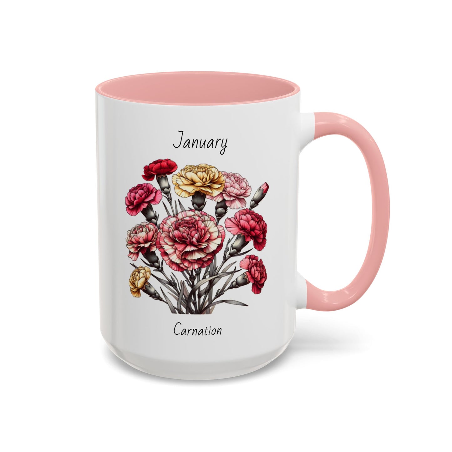 Coffee Mug Flower Coffee Mug, January Birth Month Flower - Carnation, Birthday Gift Flower, Girlfriend Gift, Coffee Lover Gift