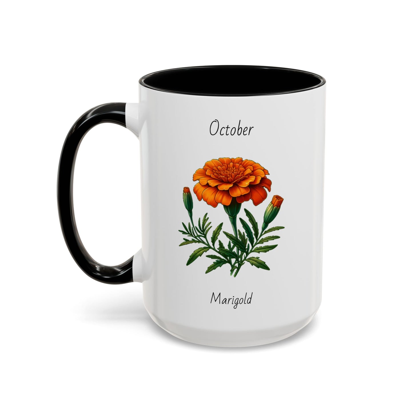 October Coffee Mug Flower Accent Coffee Mug, October Birth Month Flower - Marigold, Birthday Gift Flower, Birthday Mug
