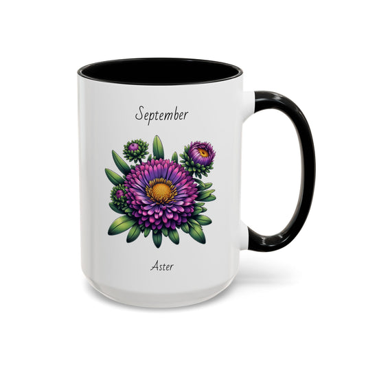 September Coffee Mug Flower Accent Coffee Mug, September Birth Flower - Aster, Birthday Gift Flower Mug