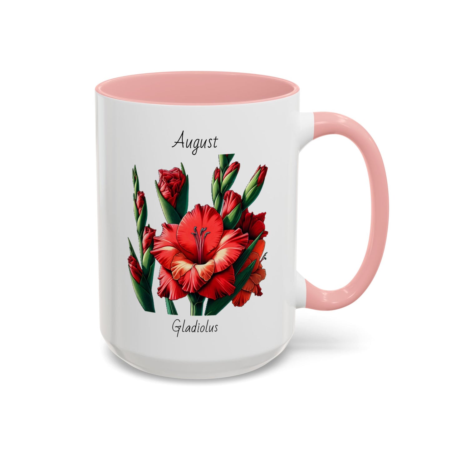 August Coffee Mug Flower Accent Coffee Mug (15oz), August Birth Month Flower - Gladiolus, Birthday Gift Flower