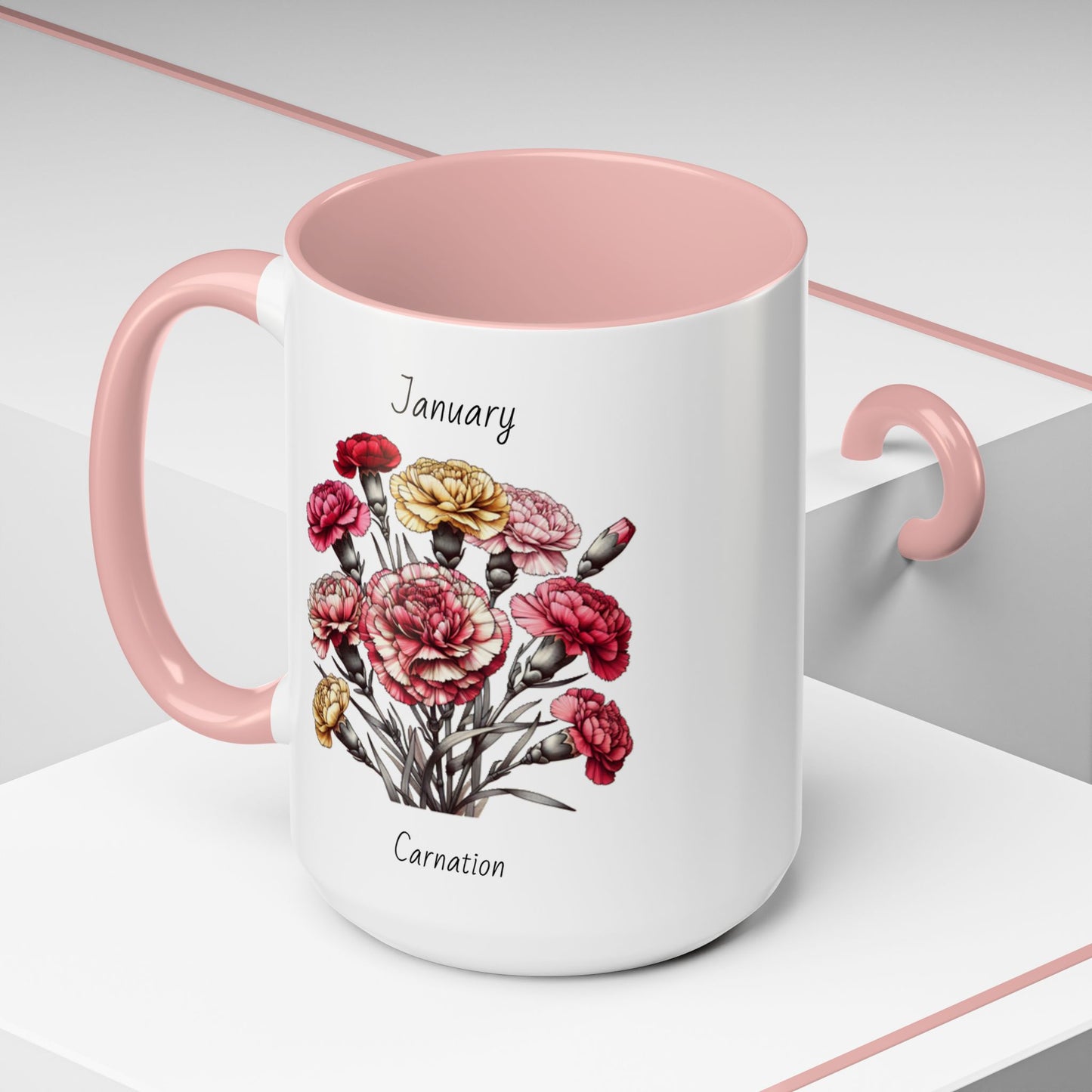 Coffee Mug Flower Coffee Mug, January Birth Month Flower - Carnation, Birthday Gift Flower, Girlfriend Gift, Coffee Lover Gift