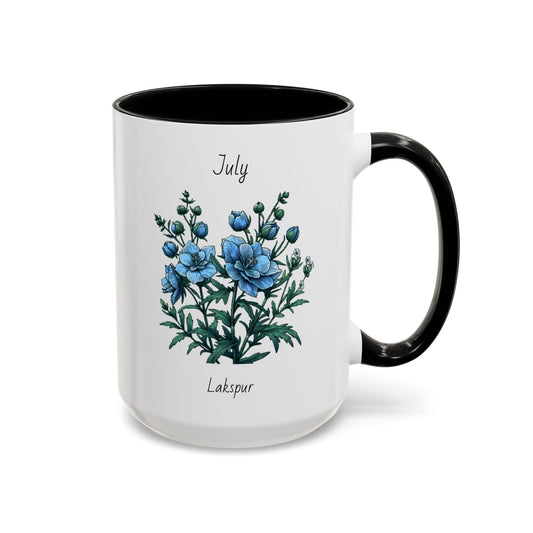 July Coffee Mug Flower Coffee Mug, July Birth Month Flower - Lakspur, Birthday Gift Flower