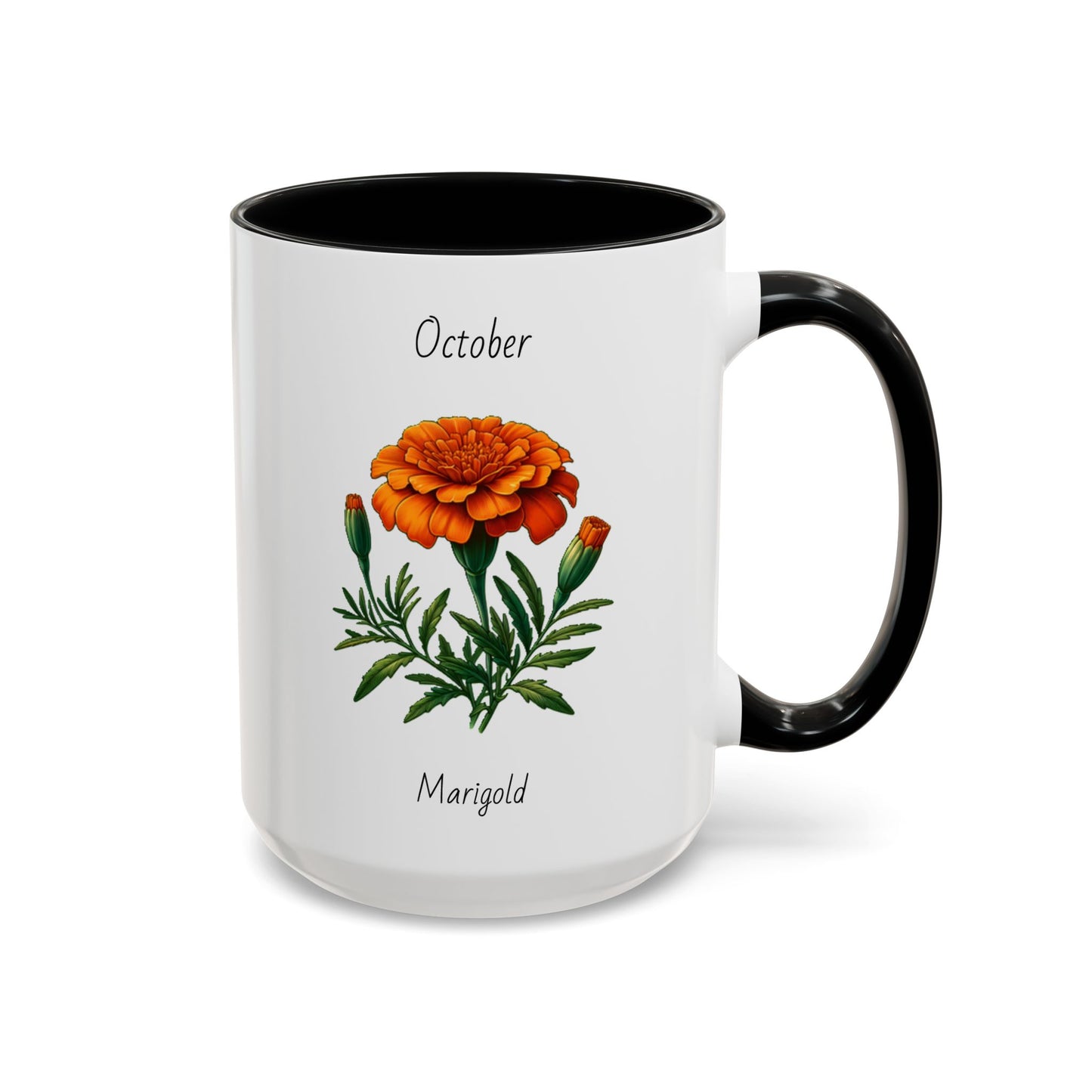 October Coffee Mug Flower Accent Coffee Mug, October Birth Month Flower - Marigold, Birthday Gift Flower, Birthday Mug