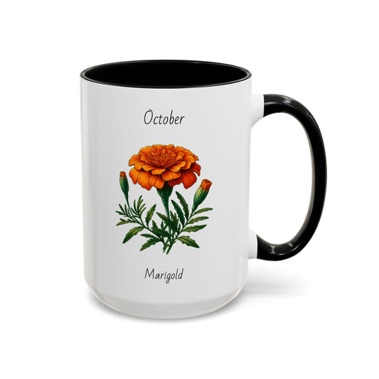 October Coffee Mug Flower Accent Coffee Mug, October Birth Month Flower - Marigold, Birthday Gift Flower, Birthday Mug
