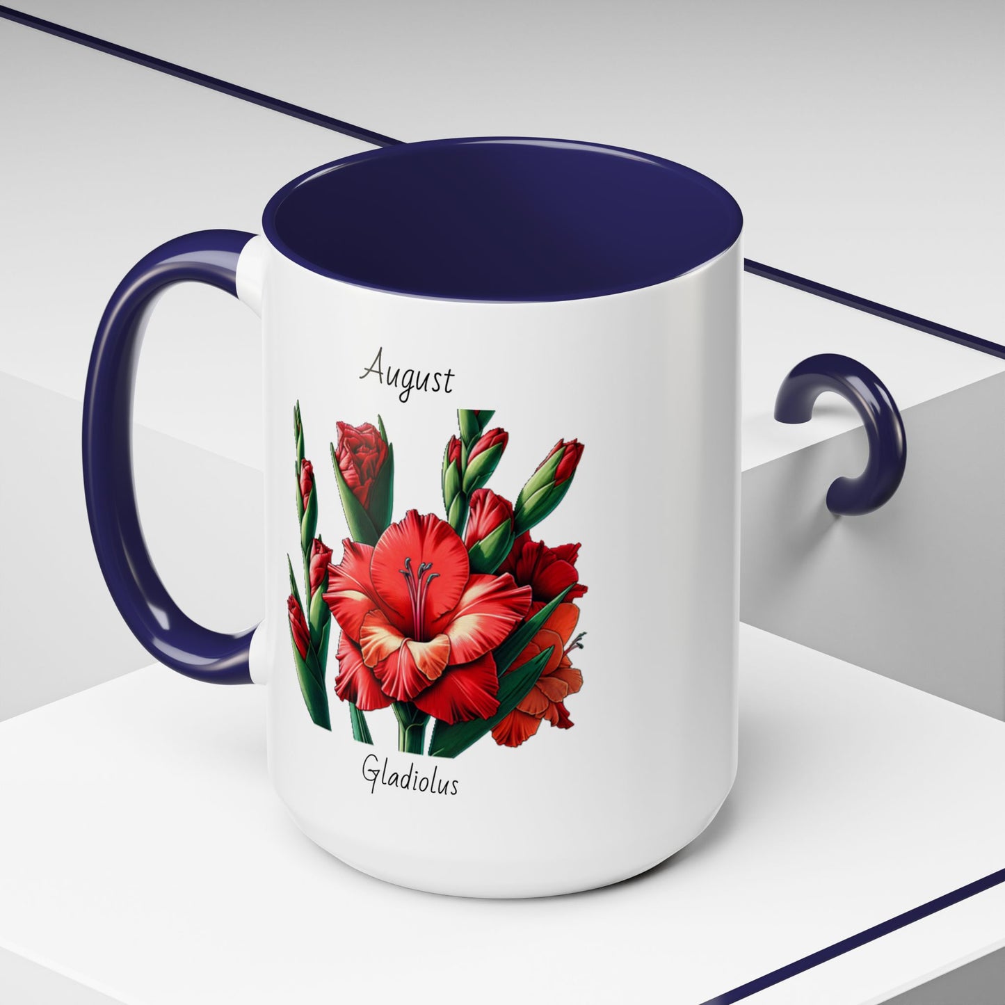 August Coffee Mug Flower Accent Coffee Mug (15oz), August Birth Month Flower - Gladiolus, Birthday Gift Flower