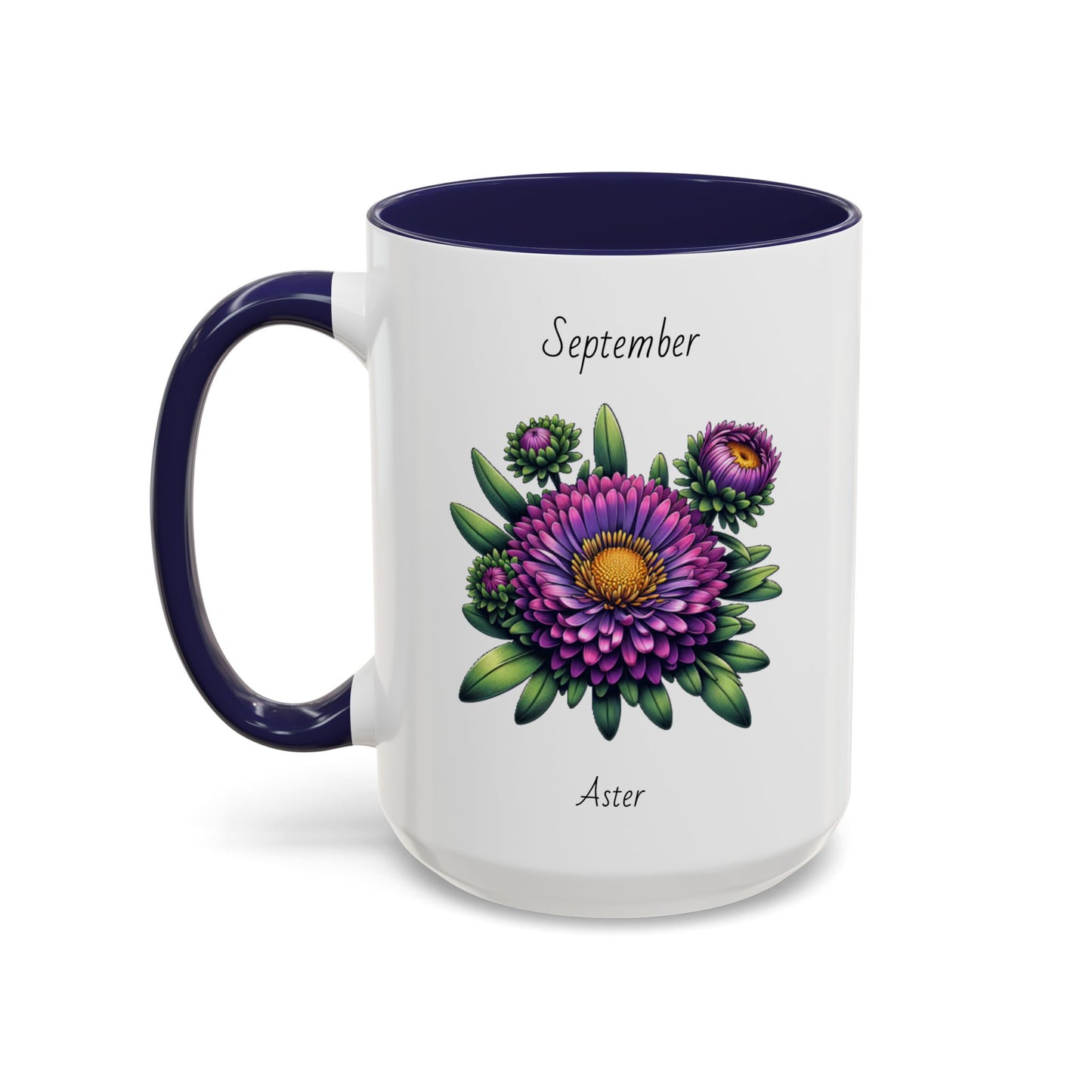 September Coffee Mug Flower Accent Coffee Mug, September Birth Flower - Aster, Birthday Gift Flower Mug
