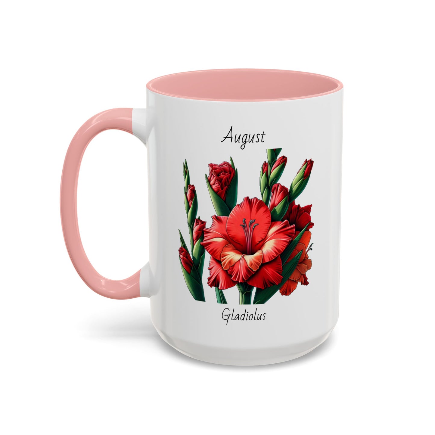 August Coffee Mug Flower Accent Coffee Mug (15oz), August Birth Month Flower - Gladiolus, Birthday Gift Flower
