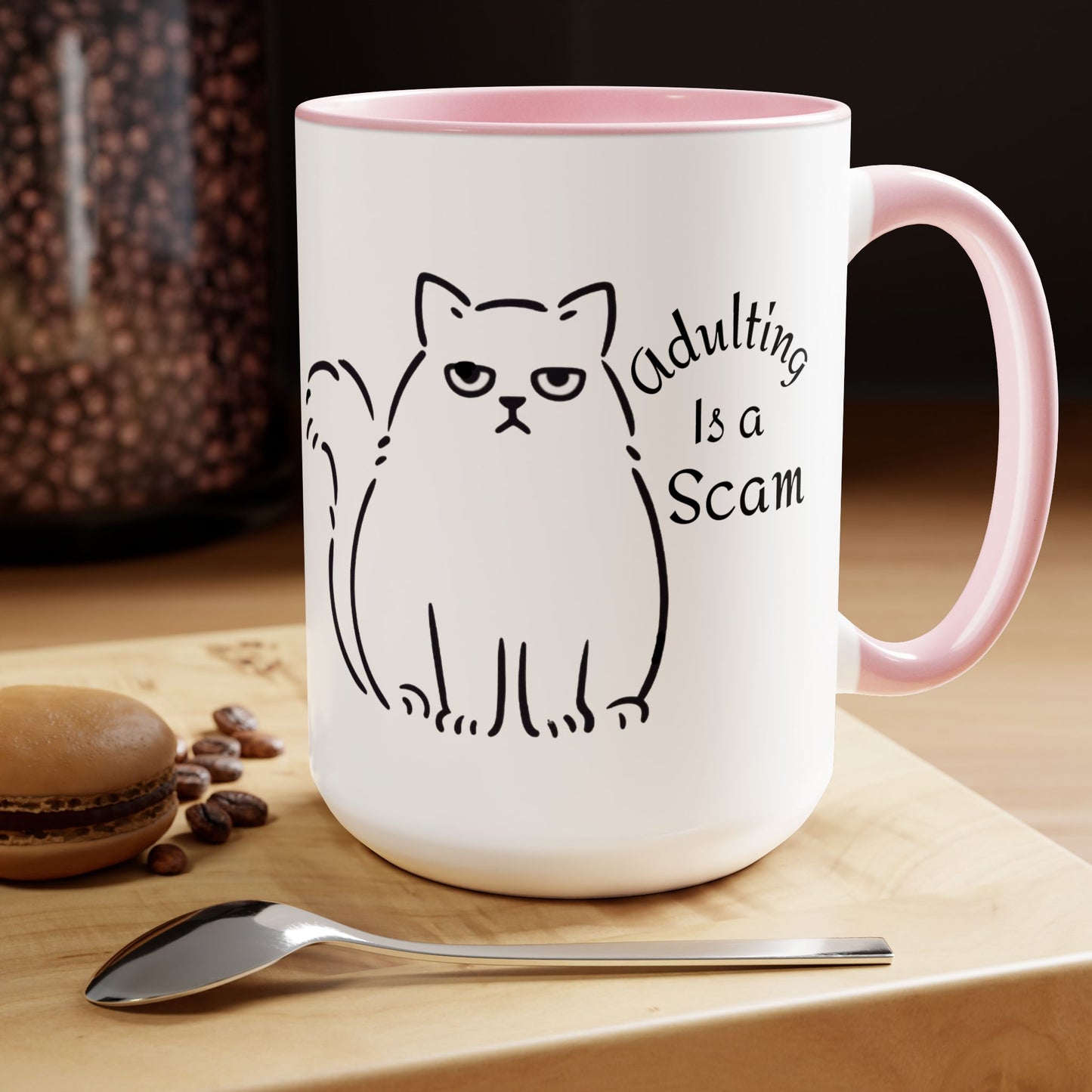 Grumpy Cat Mom Mug, Cat Mom Gift, Cat Mom Coffee Mug, Adulting is a Scam Cat Lover Gift
