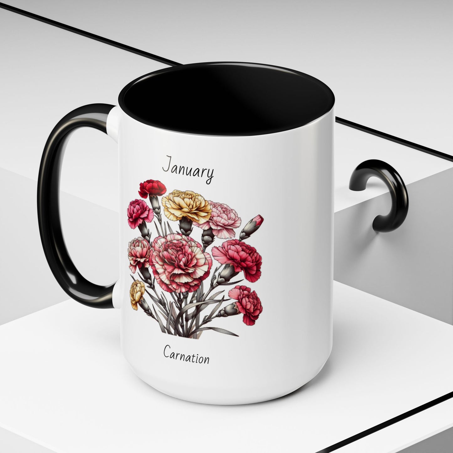 Coffee Mug Flower Coffee Mug, January Birth Month Flower - Carnation, Birthday Gift Flower, Girlfriend Gift, Coffee Lover Gift