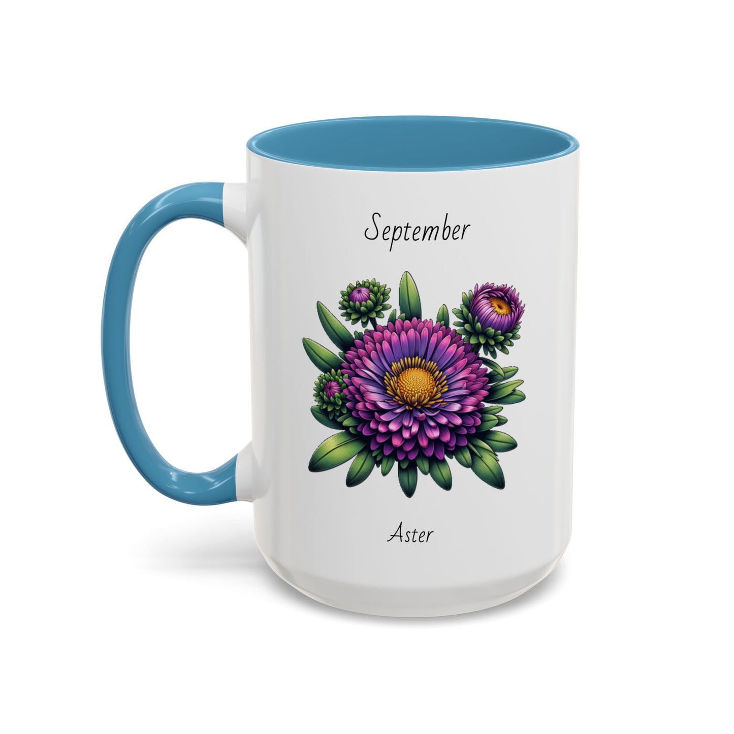 September Coffee Mug Flower Accent Coffee Mug, September Birth Flower - Aster, Birthday Gift Flower Mug