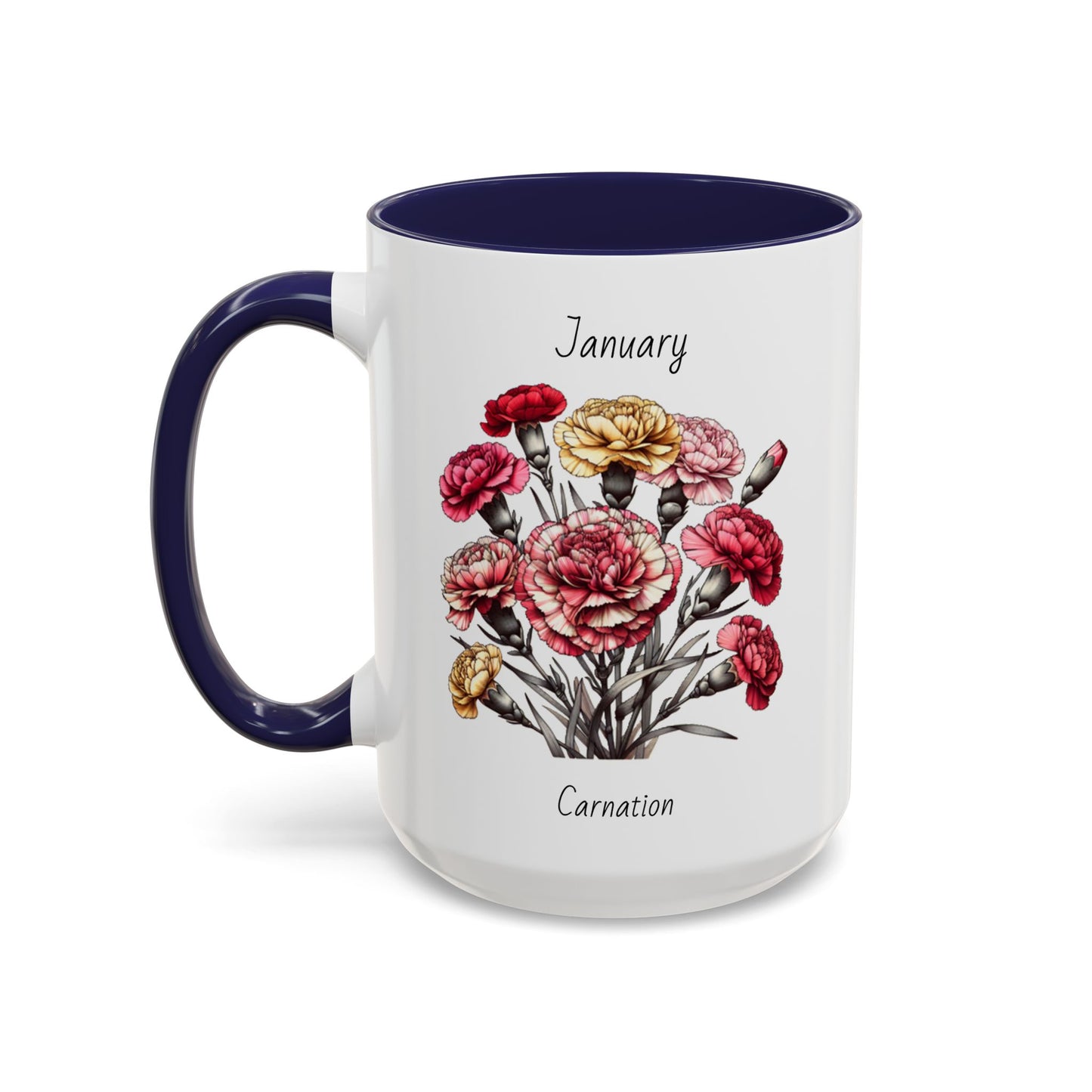 Coffee Mug Flower Coffee Mug, January Birth Month Flower - Carnation, Birthday Gift Flower, Girlfriend Gift, Coffee Lover Gift