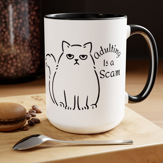 Grumpy Cat Mom Mug, Cat Mom Gift, Cat Mom Coffee Mug, Adulting is a Scam Cat Lover Gift
