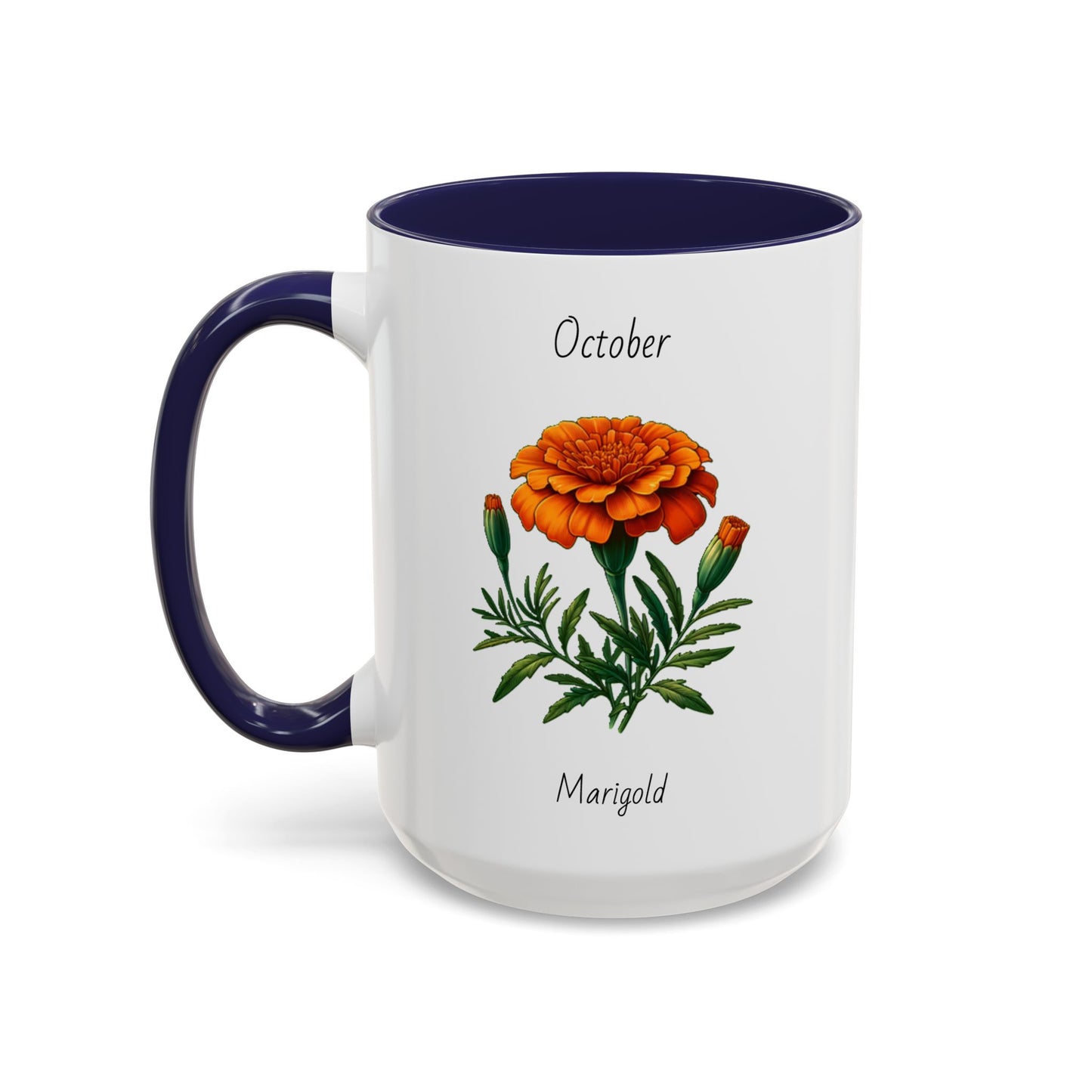 October Coffee Mug Flower Accent Coffee Mug, October Birth Month Flower - Marigold, Birthday Gift Flower, Birthday Mug