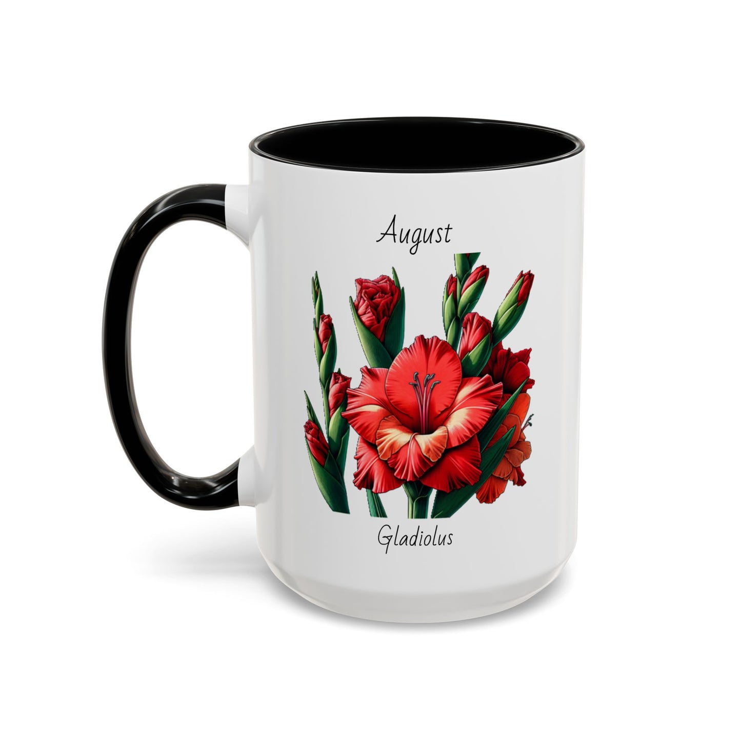 August Coffee Mug Flower Accent Coffee Mug (15oz), August Birth Month Flower - Gladiolus, Birthday Gift Flower